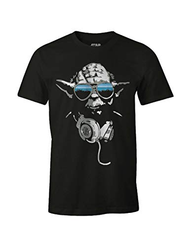 Star Wars DJ Yoda Cool Camiseta, Negro, Small para Hombre